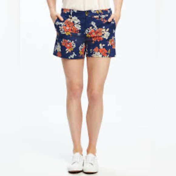Old Navy Pants - Old Navy Floral Women's Shorts - Navy and Orange